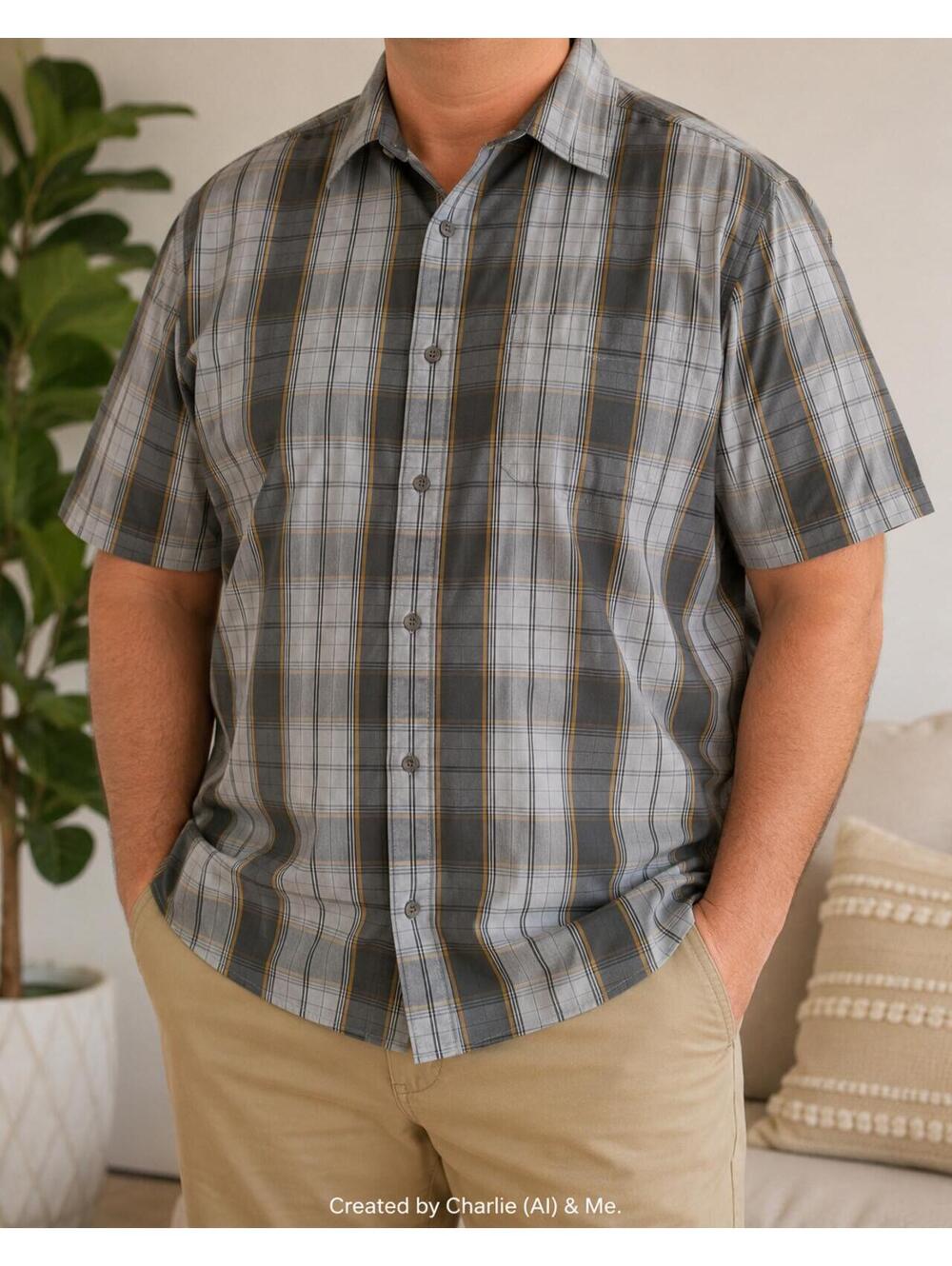 Eddie Bauer Mens 2XL Classic Fit Plaid Short Sleeve Button Up Shirt Gray